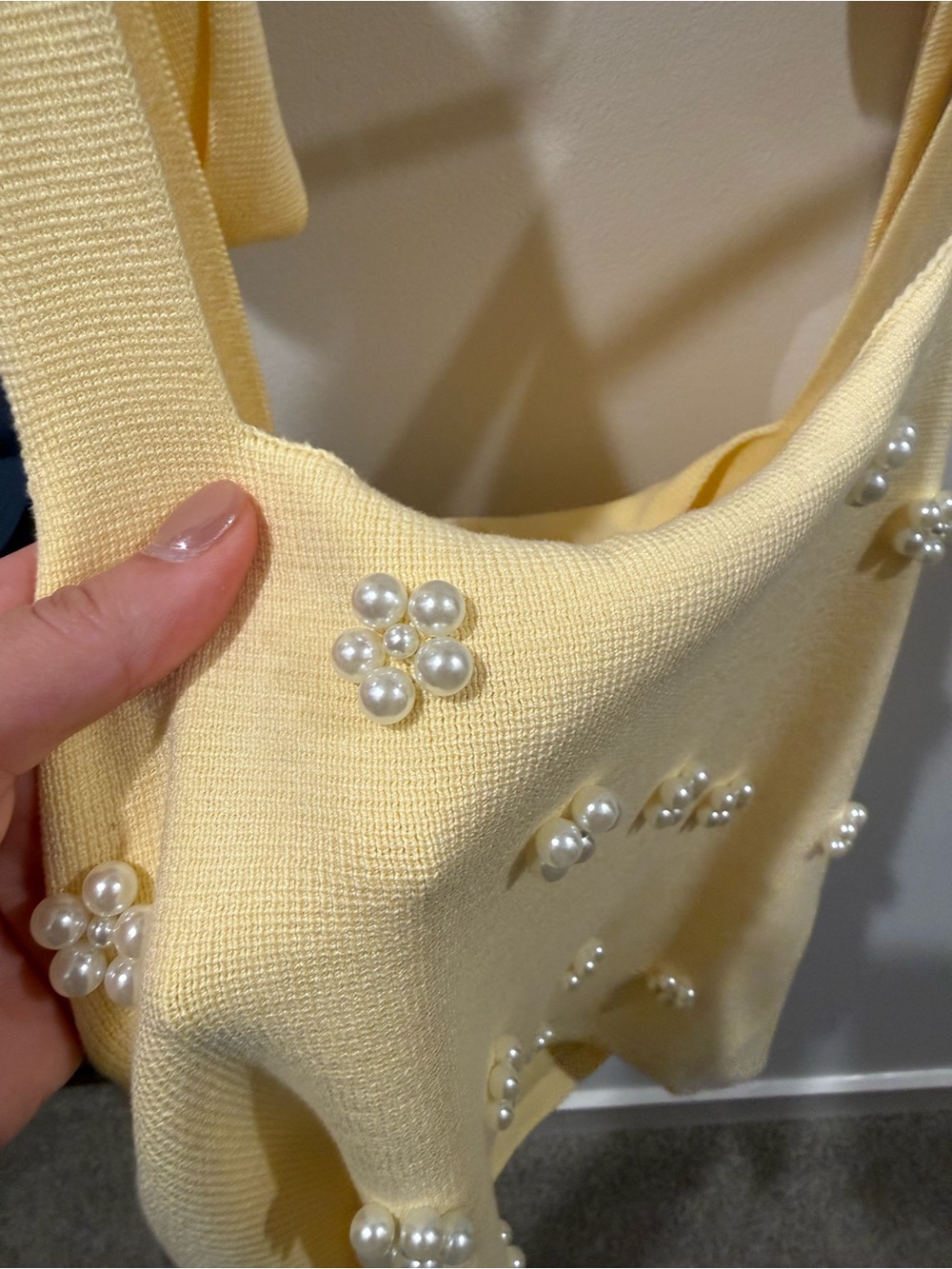 Butter Yellow Tie-Shoulder Pearl-Embellished Tank Top - Picture 3 of 4